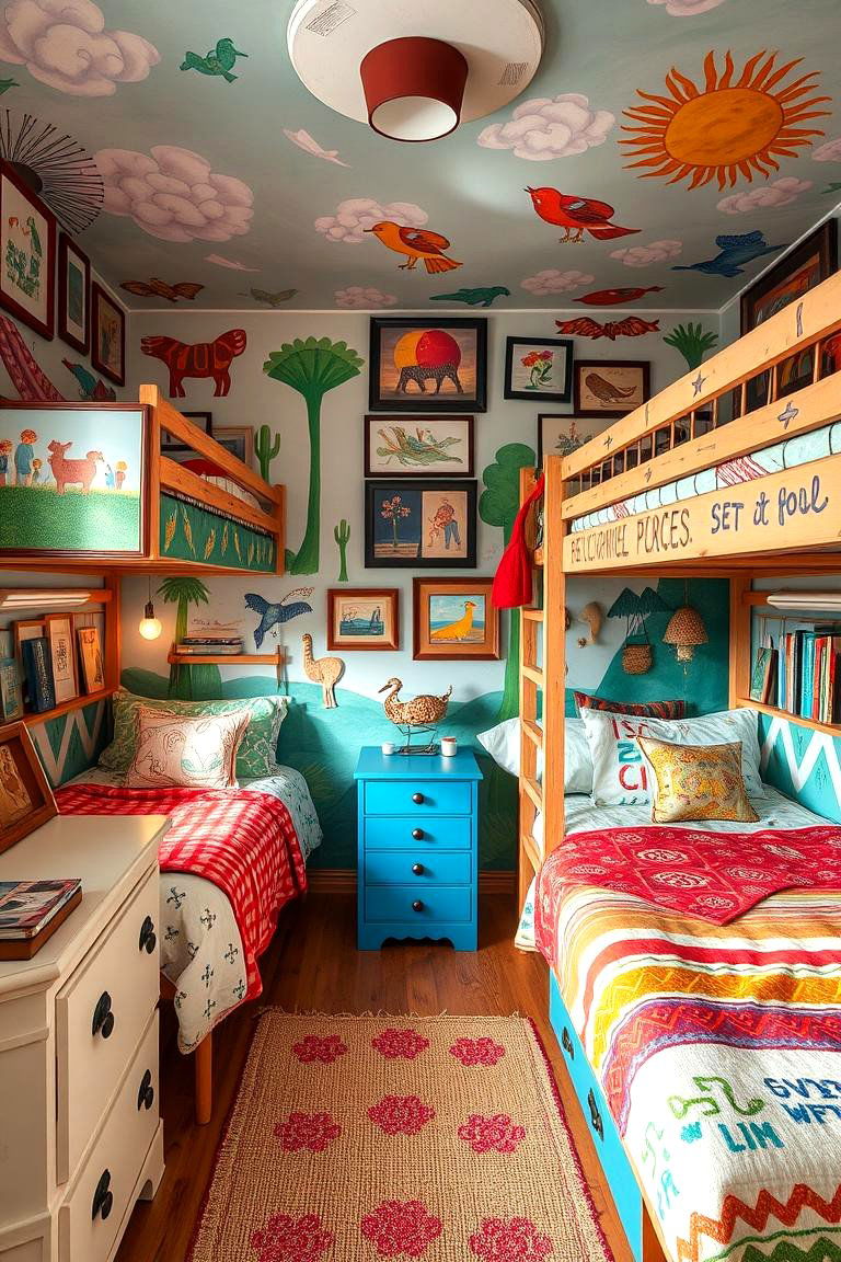 Artistic Bunk Room with Creative Decor - 24 bunk room ideas