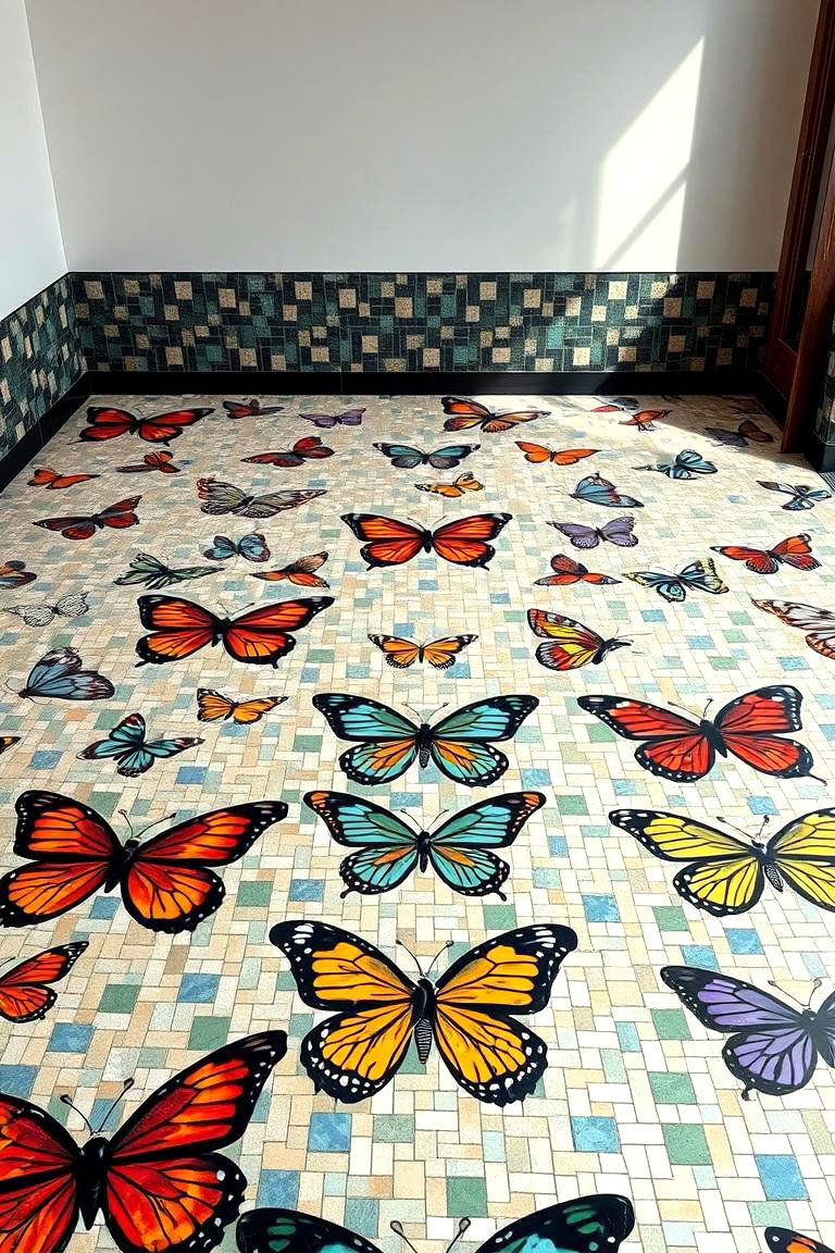 Artistic Butterfly Mosaic Floor Design - 24 Butterfly-themed Room Ideas