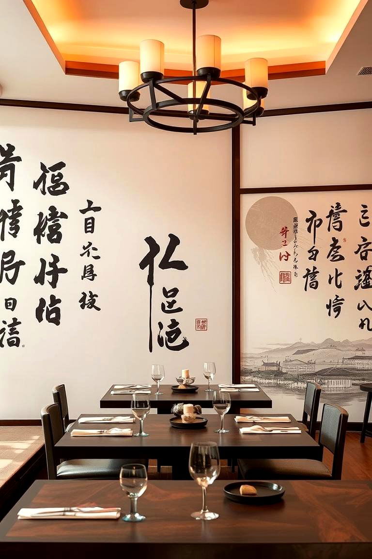 Artistic Calligraphy Walls - 24 Japanese Dining Room Ideas