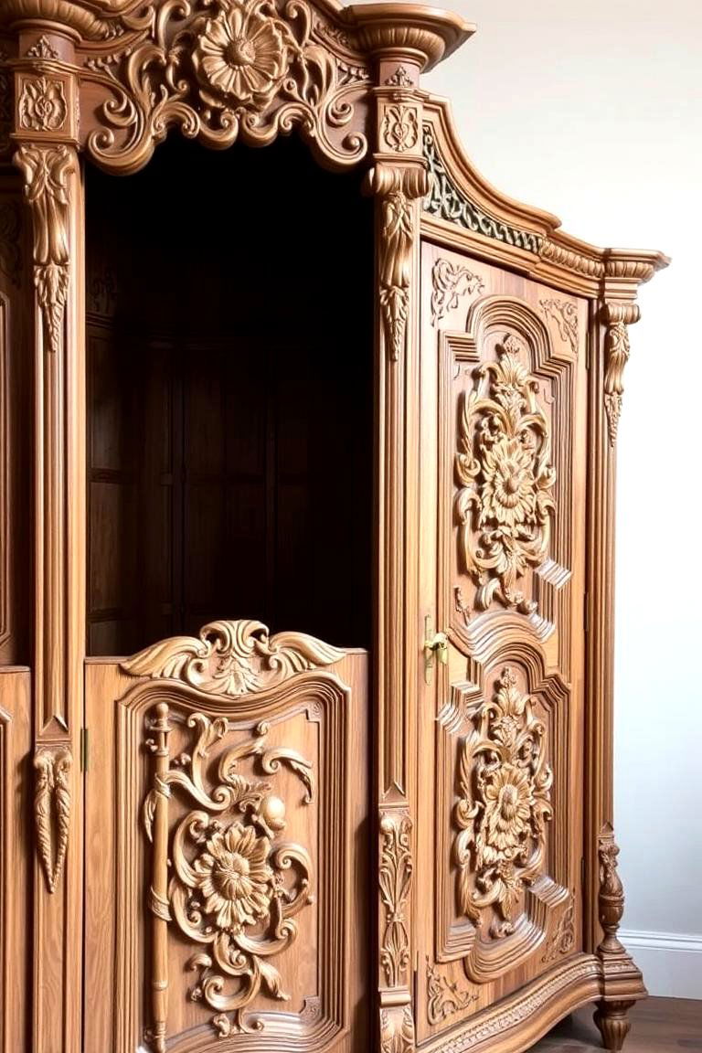 Artistic Carved Wardrobe - 24 Built-in Wardrobe Ideas Around a Bed