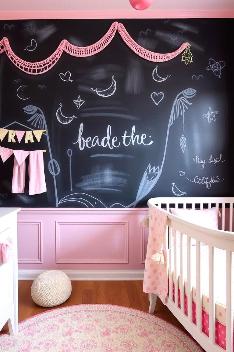 Artistic Chalkboard Wall - 24 Pink Nursery Ideas
