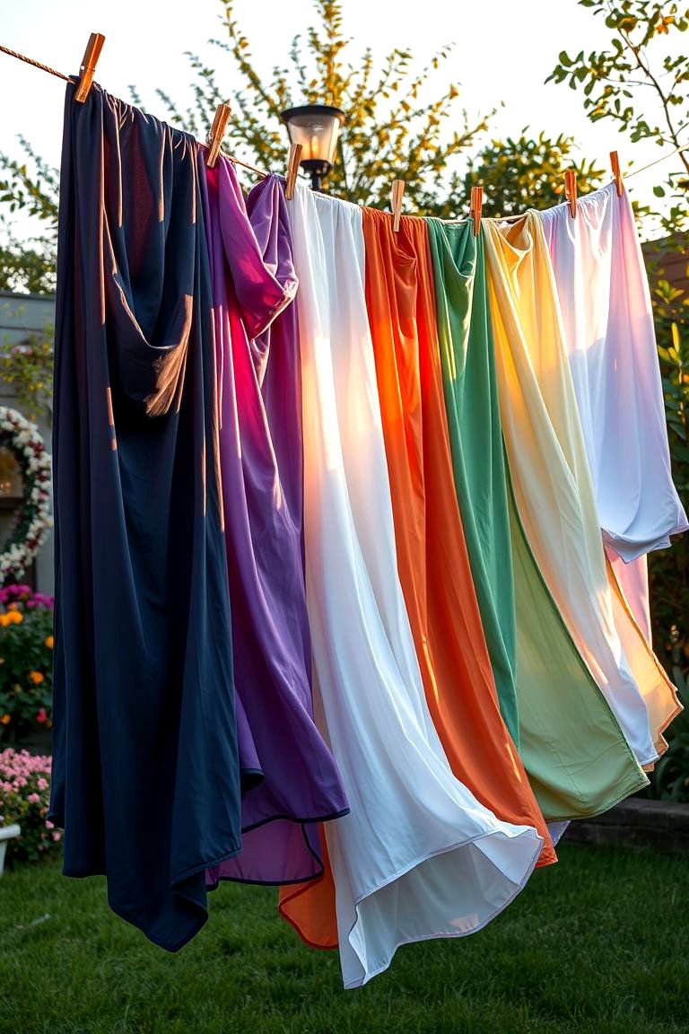Artistic Clothesline with Fabric Drapes - 24 Outdoor Clothesline Ideas