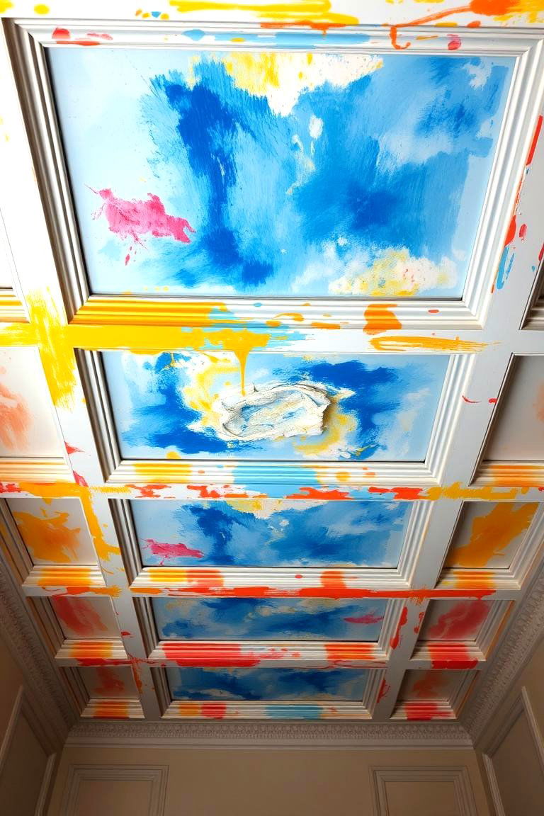 Artistic Coffered Ceiling with Hand Painted Details - 24 Coffered Ceiling Ideas
