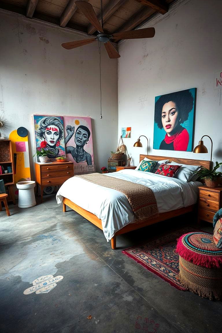 Artistic Concrete Floor Bedroom with Bold Decor - 24 Concrete Floor Bedroom Ideas