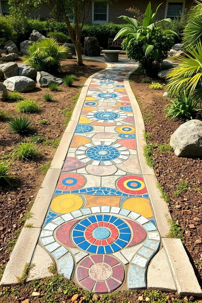 Artistic Concrete Mosaic Walkways - 24 Concrete Garden Ideas