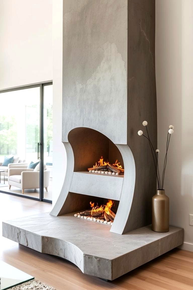 Artistic Concrete Sculpture Fireplace - 24 Floor to Ceiling Fireplace Ideas