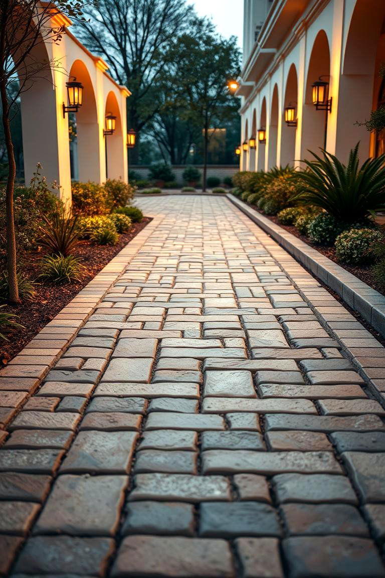 Artistic Cream and Brown Paver Walkways - 24 Cream and Brown House Exterior Ideas