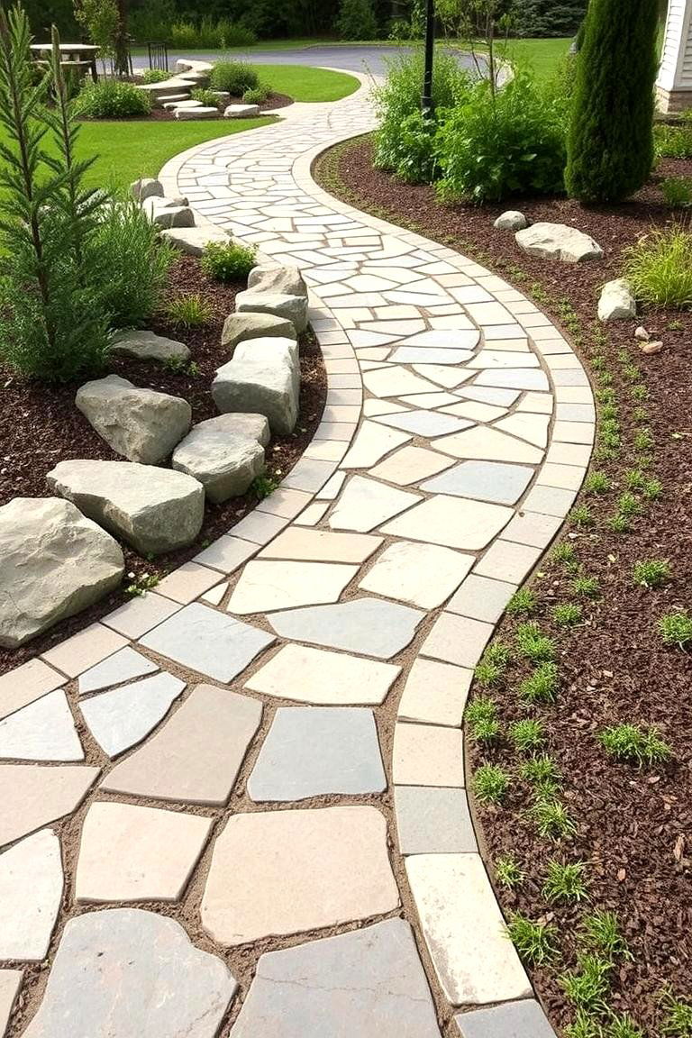 Artistic Curved Flagstone Walkway - 24 Flagstone Walkway Ideas
