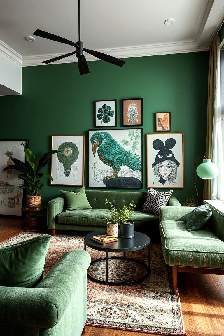 Artistic Dark Green Decor Accents - 24 Dark Green Living Room Ideas