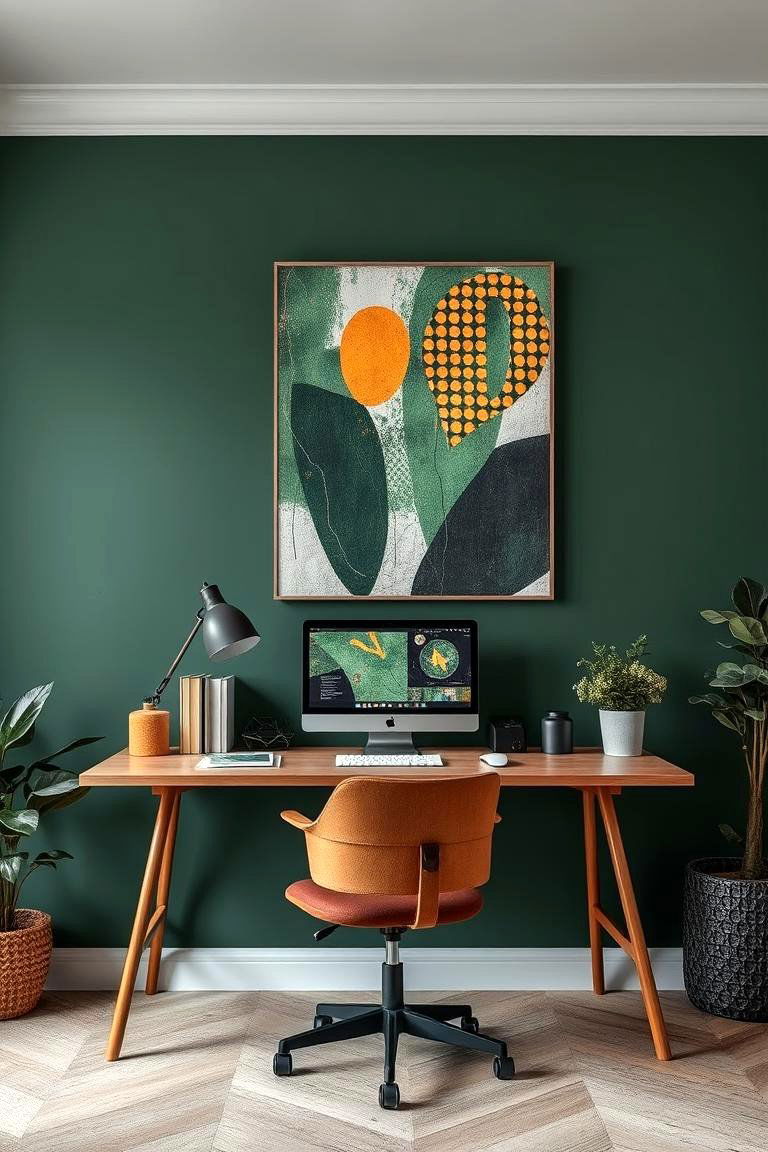 Artistic Dark Green Wall Art - 24 Dark Green Home Office Ideas