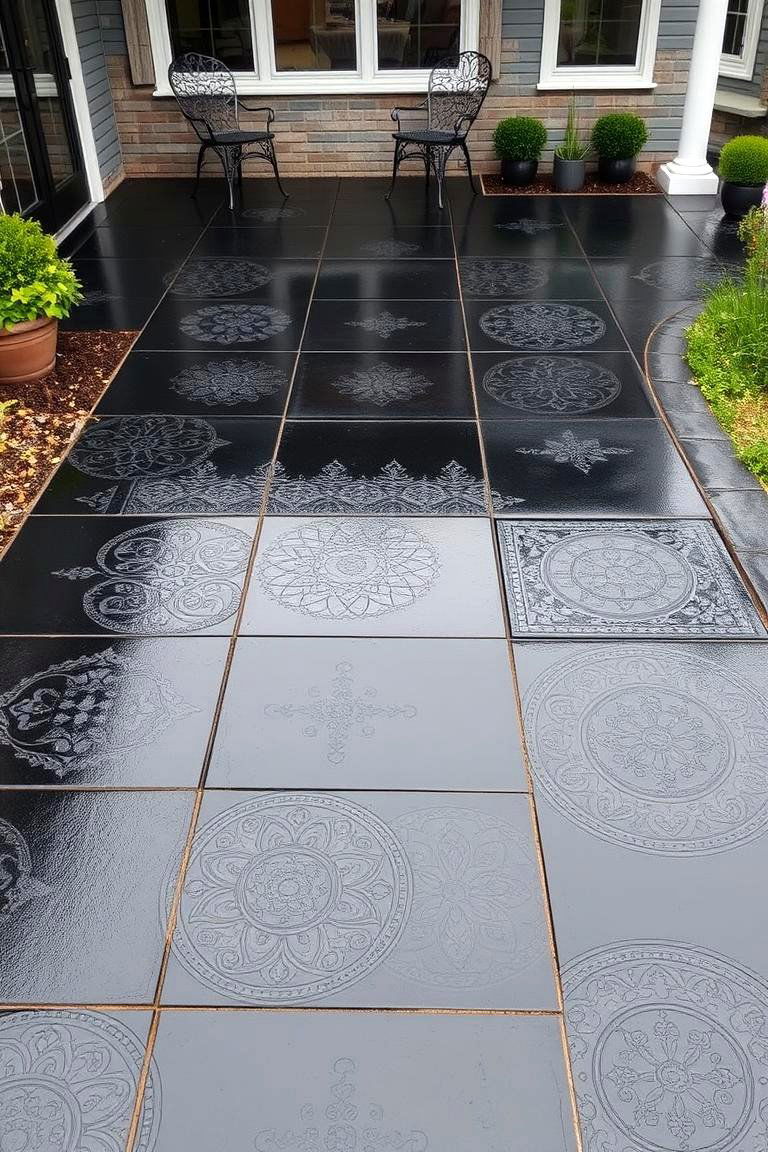 Artistic Engraving Effects - 24 black concrete patio ideas