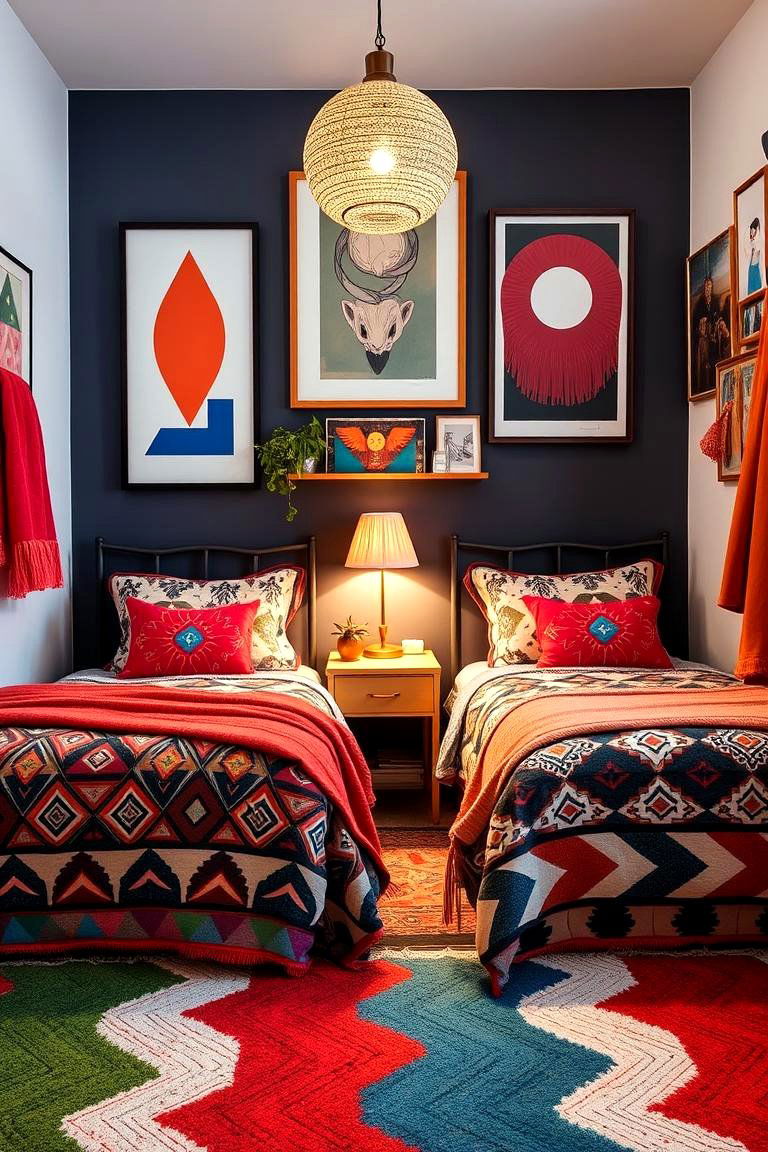 Artistic Expression and Bold Patterns - 24 Twin Bedroom Ideas