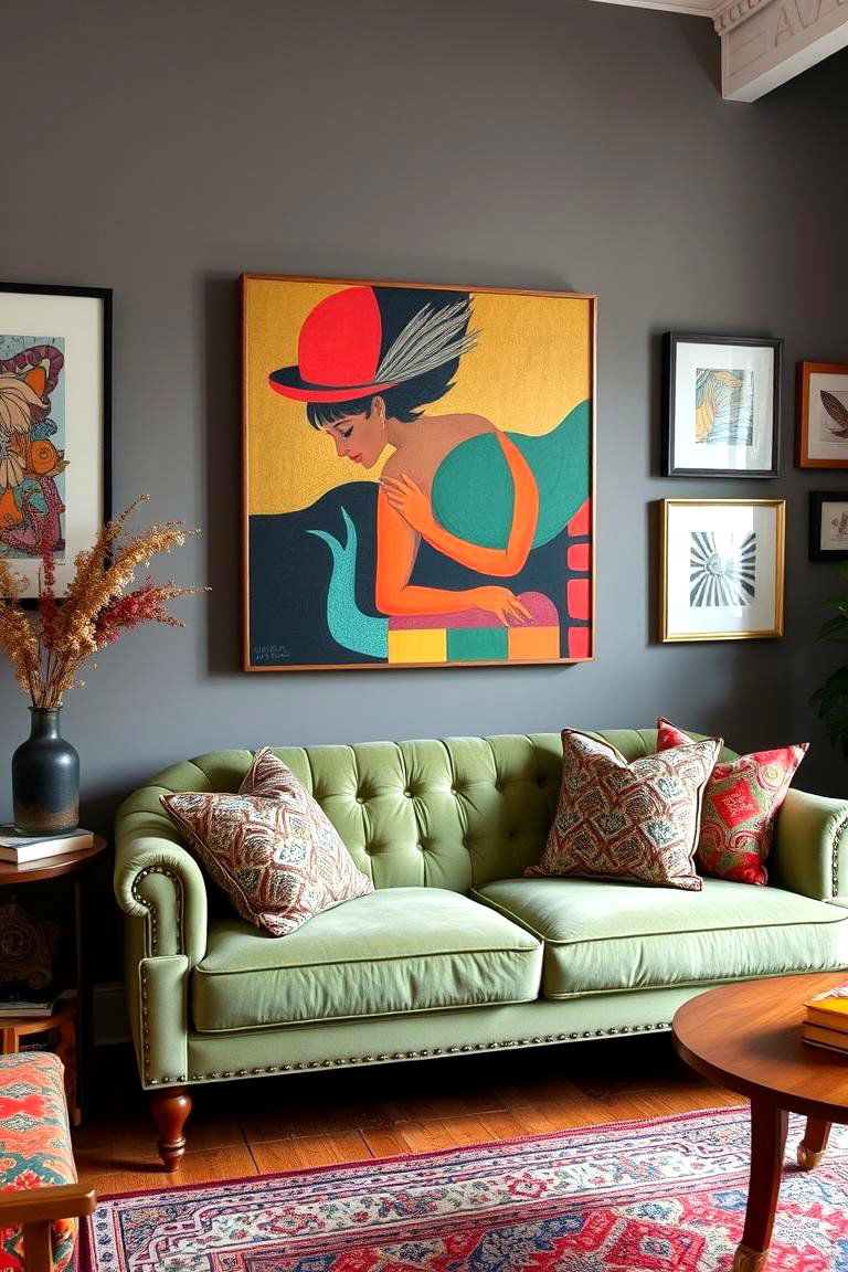 Artistic Expression and Eclectic Flair - 24 sage green couch living room ideas