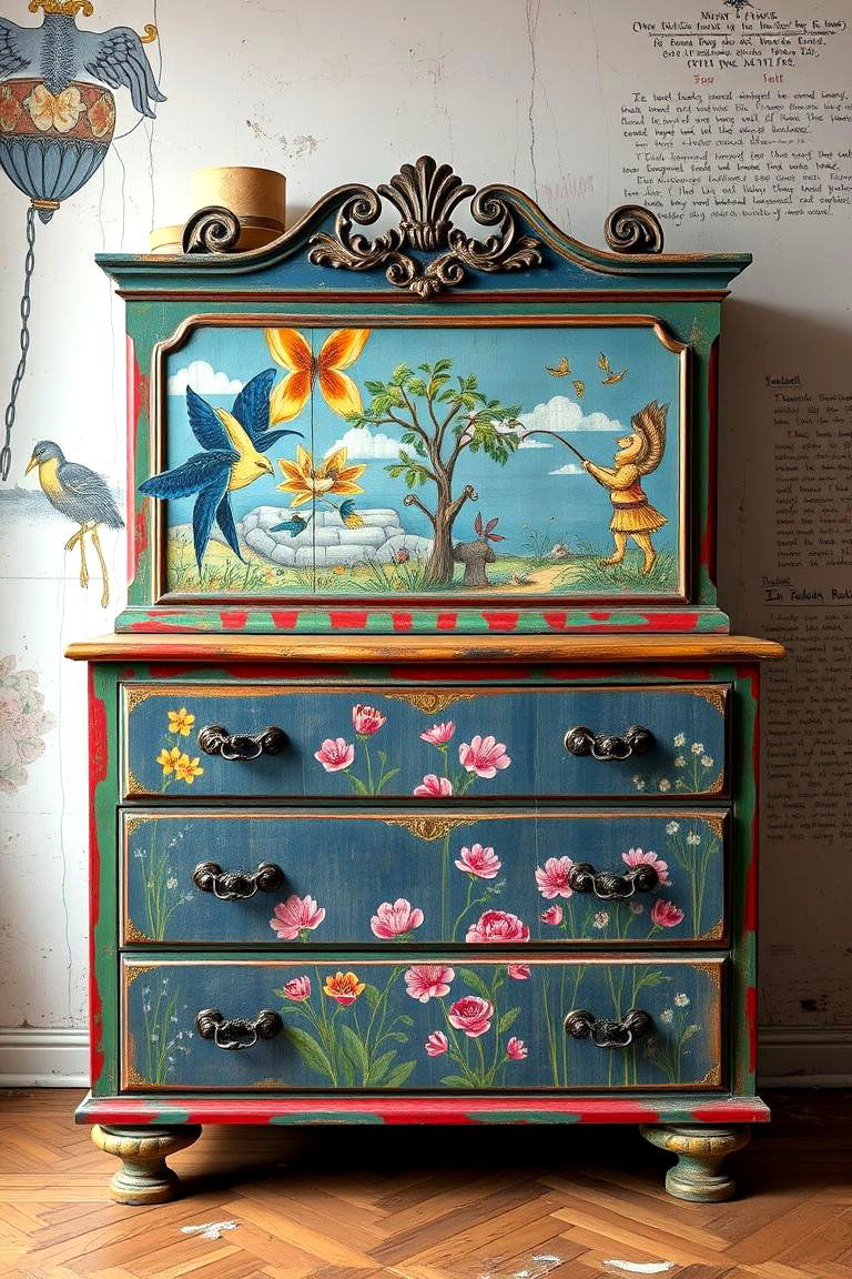 Artistic Expression with Hand Painted Details - 24 Dresser Decor Ideas