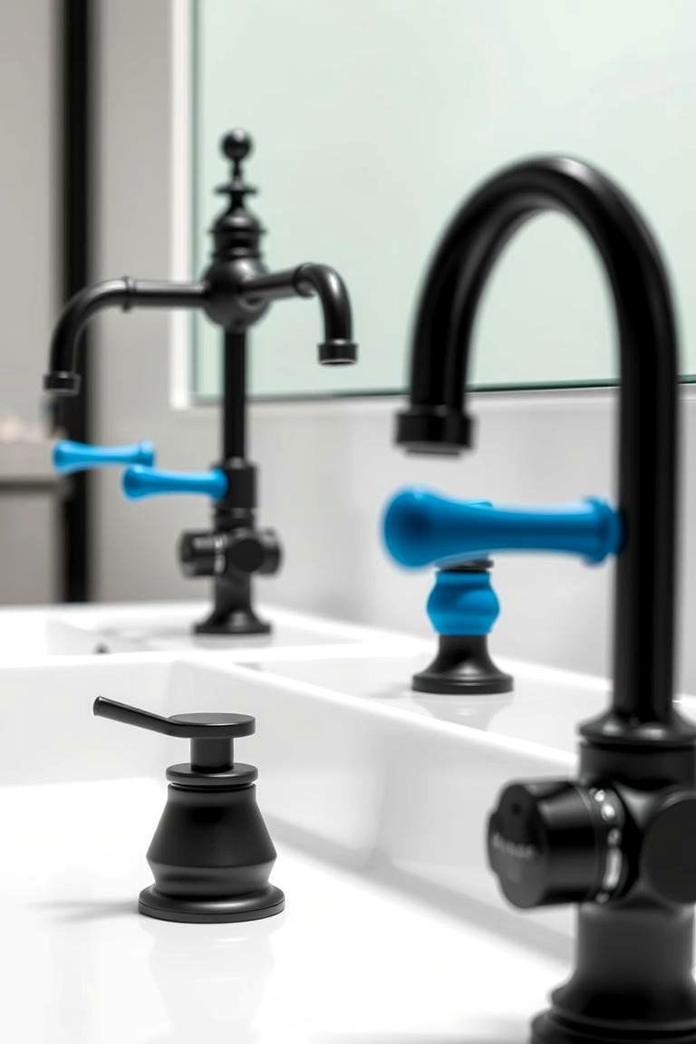 Artistic Fixtures with Unique Hardware - 24 black and blue bathroom ideas