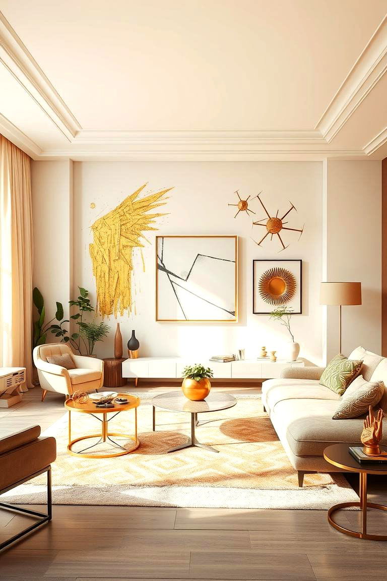 Artistic Flair in Cream and Gold - 24 Cream and Gold Living Room Ideas