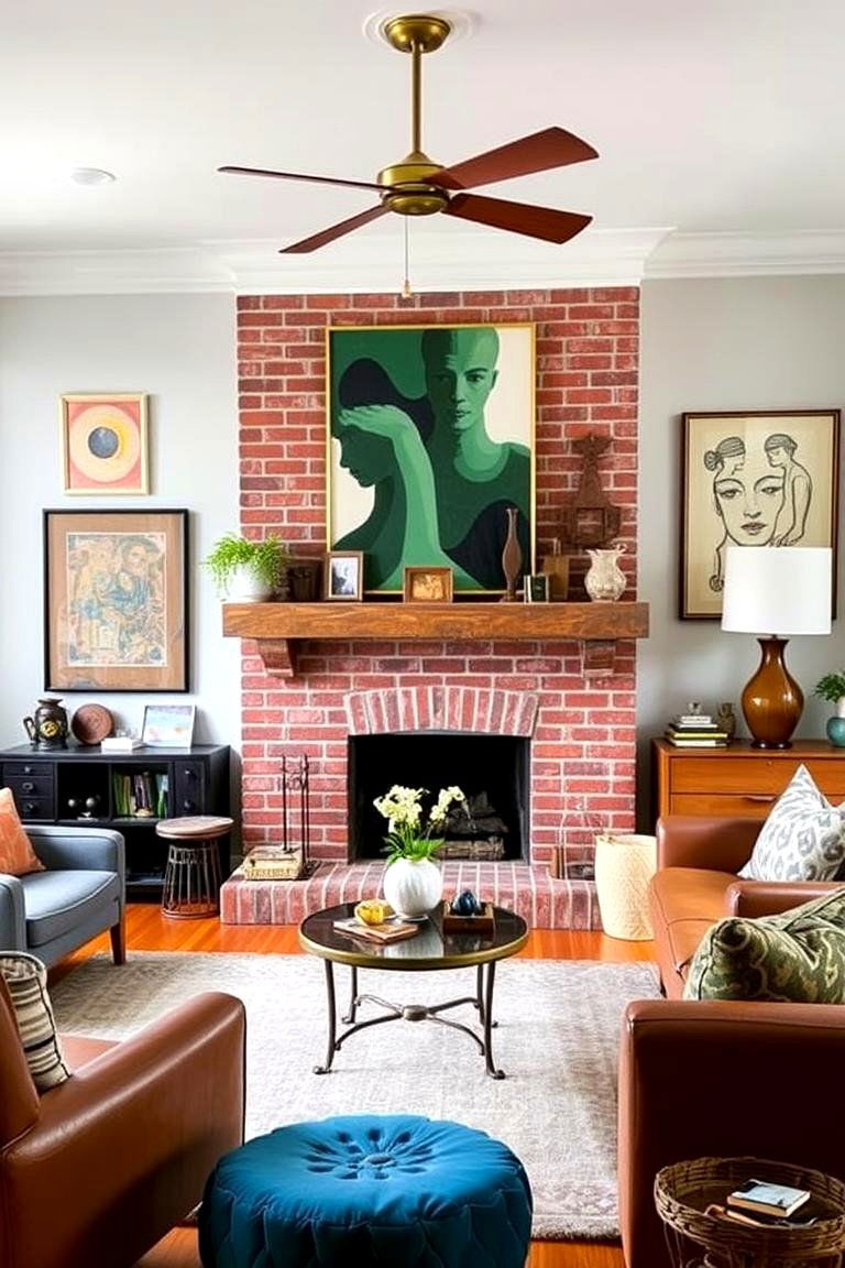 Artistic Flair with Unique Decor Pieces - 24 Rustic Living Room With a Brick Fireplace Ideas