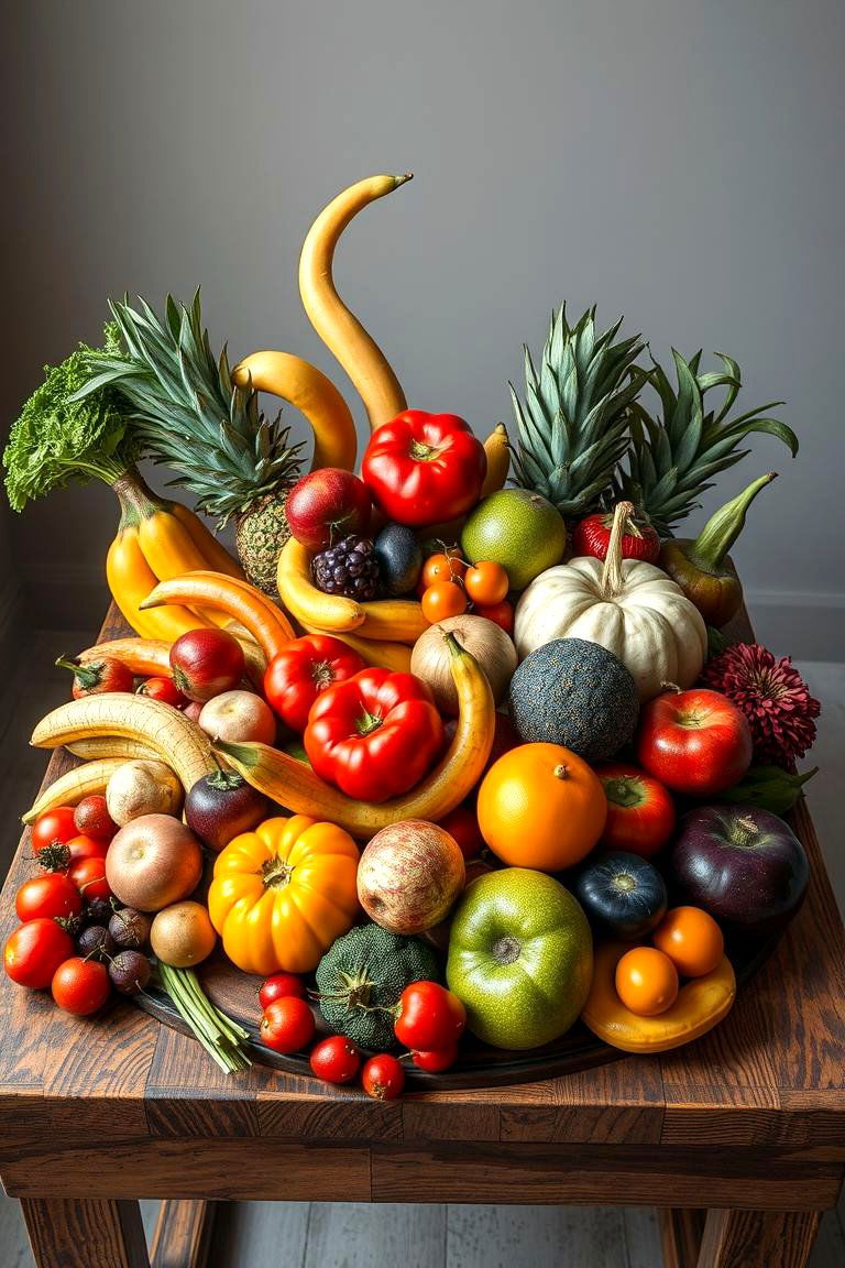 Artistic Fruit and Vegetable Display - 24 Dining Table Centerpiece Ideas