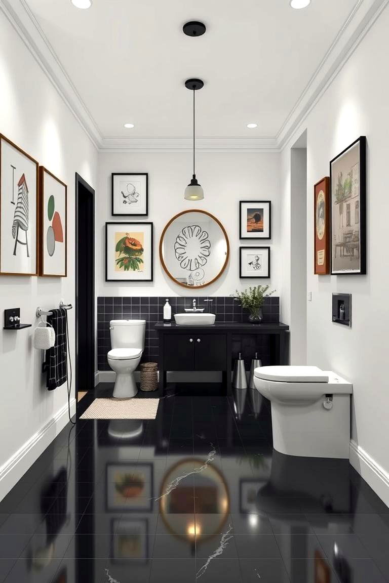 Artistic Gallery Ambiance - 24 Black Floor Bathroom With White Walls Ideas