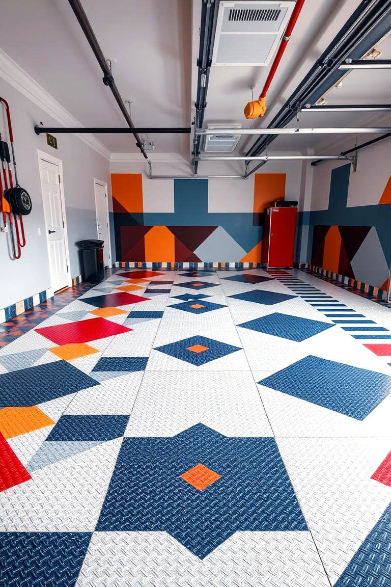 Artistic Garage Flooring Patterns - 24 Garage Decor Ideas