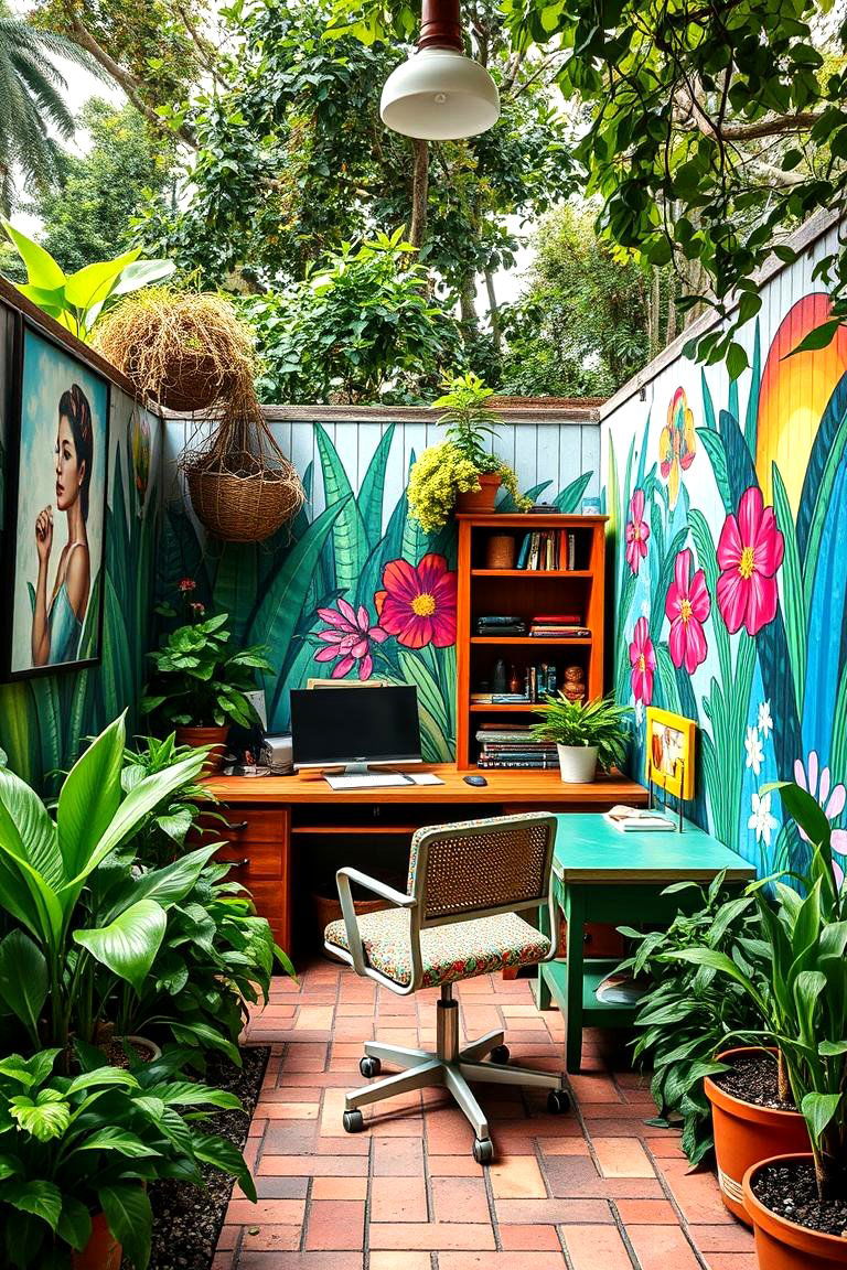 Artistic Garden Office with Murals - 24 Garden Office Ideas