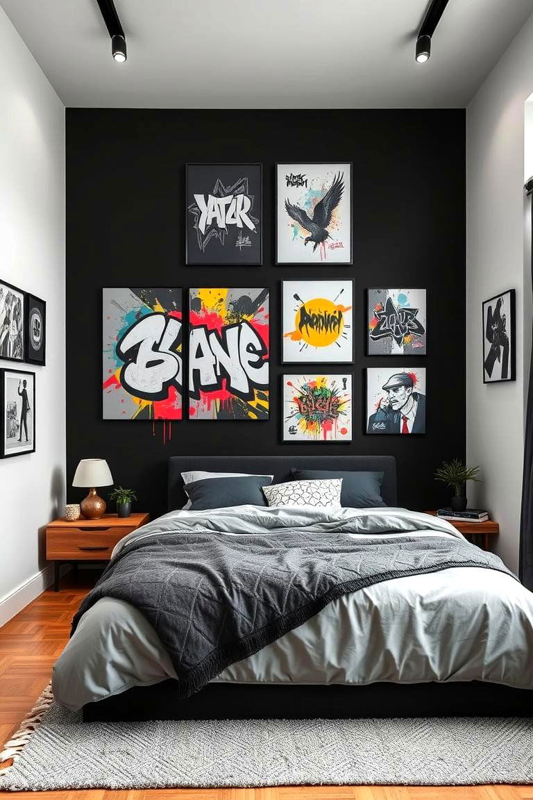 Artistic Graffiti Edge - 24 Black Accent Wall Bedroom Ideas