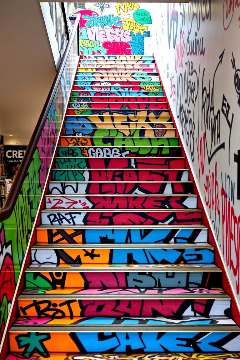 Artistic Graffiti Style Stair Risers - 24 Stair Riser Ideas