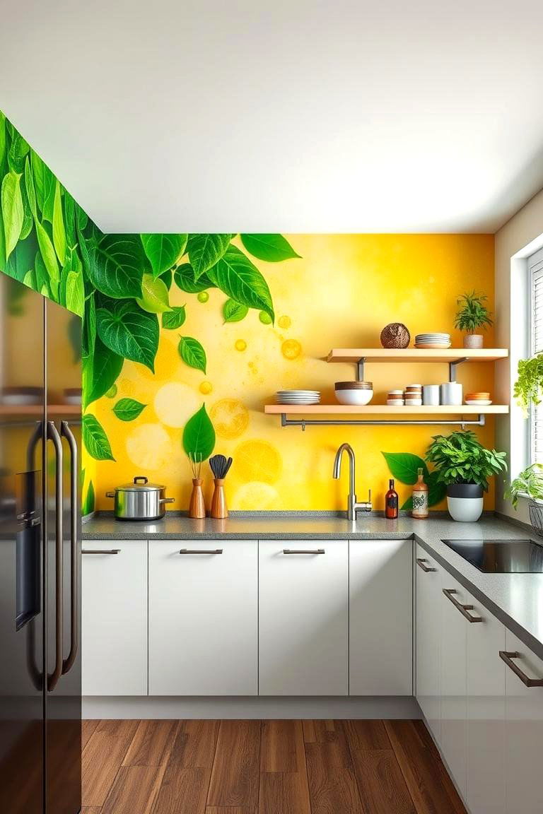 Artistic Green and Yellow Wall Murals - 24 Green and Yellow Kitchen Ideas