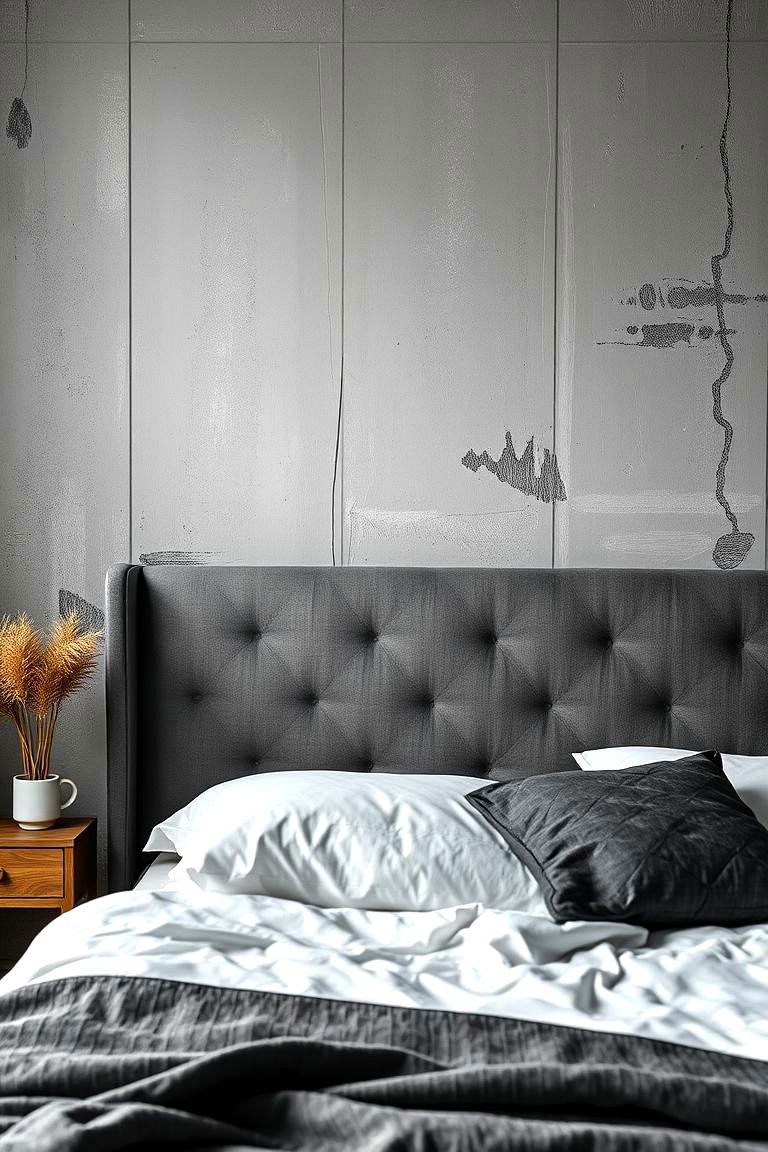 Artistic Grey Statement Piece - 24 Grey Headboard Bedroom Ideas