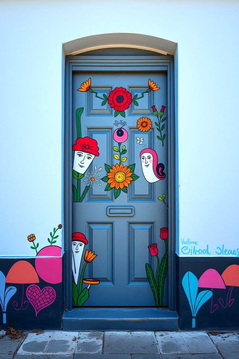 Artistic Grey with Bold Murals - 24 Grey Front Door Ideas