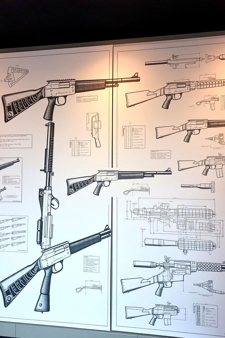 Artistic Gun Blueprint Wall - 24 Gun Wall Ideas
