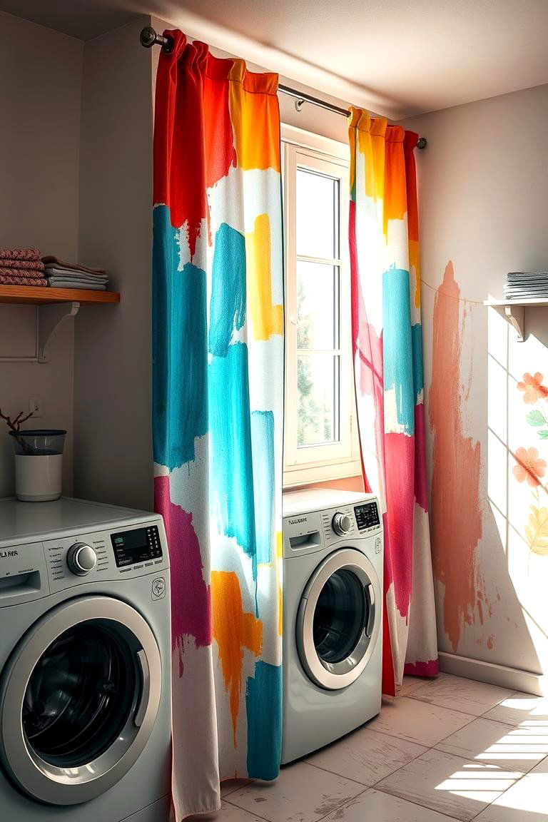 Artistic Hand Painted Curtains - 24 Laundry Room Curtain Ideas