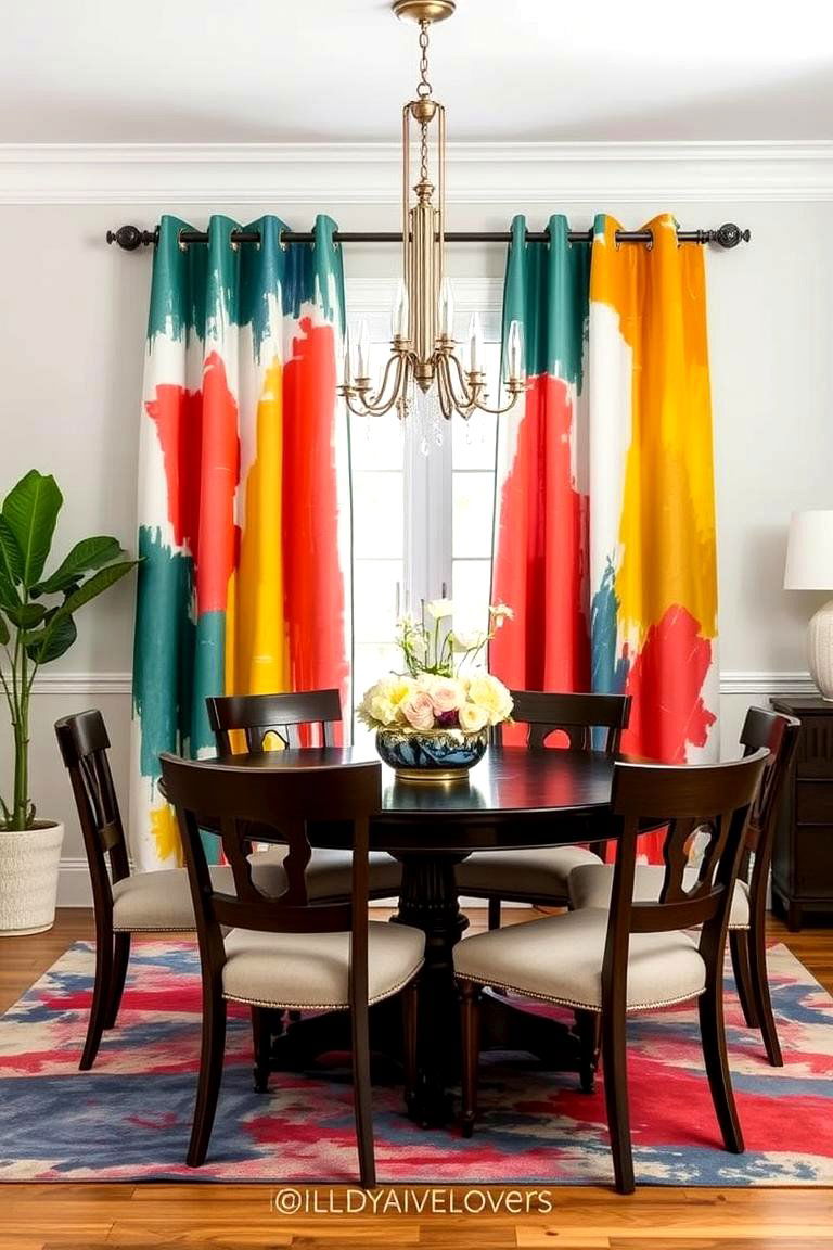 Artistic Hand Painted Drapes - 24 Dining Room Curtain Ideas