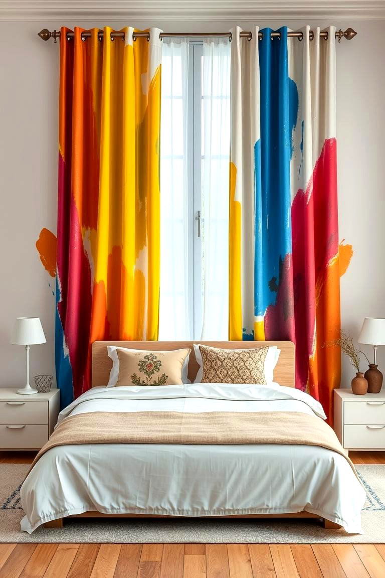 Artistic Hand Painted Drapes - 24 Bedroom Curtain Ideas