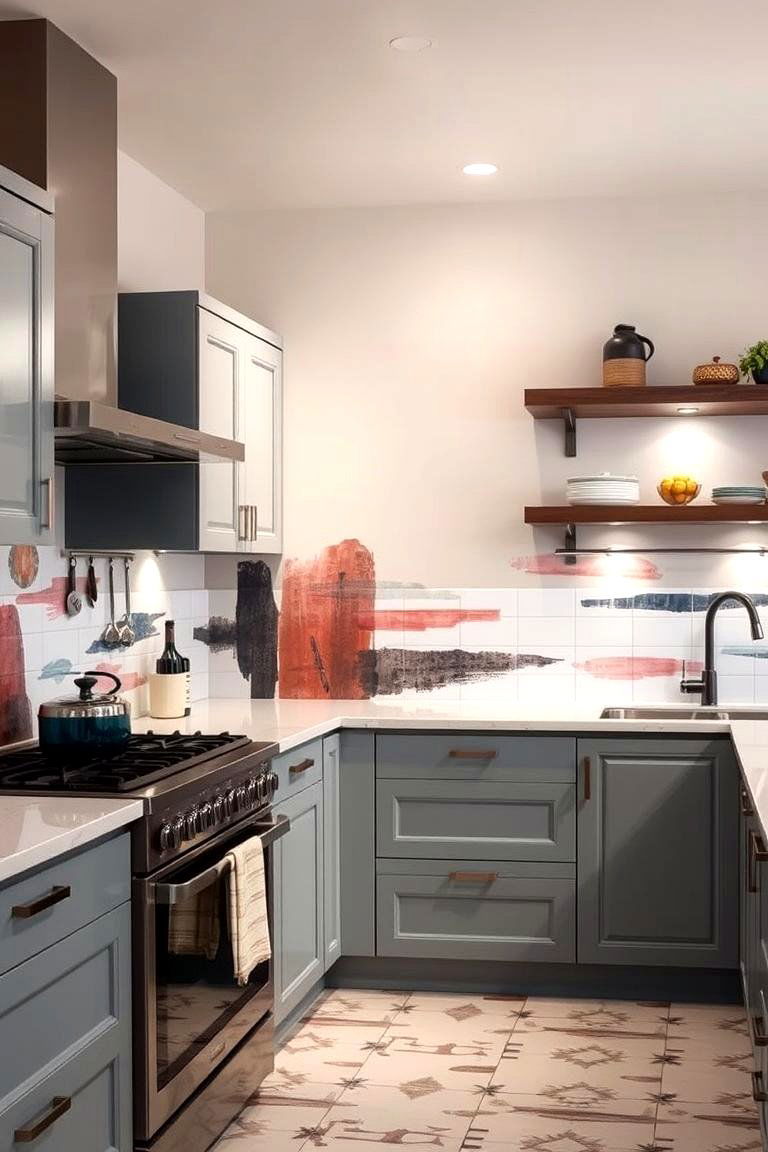 Artistic Hand Painted - 24 White Kitchen Backsplash Ideas