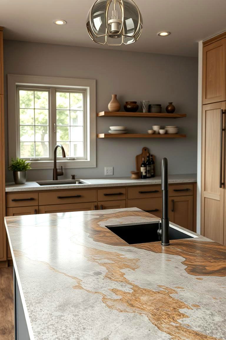 Artistic Hand Poured Concrete Countertop - 24 Concrete Countertop Ideas