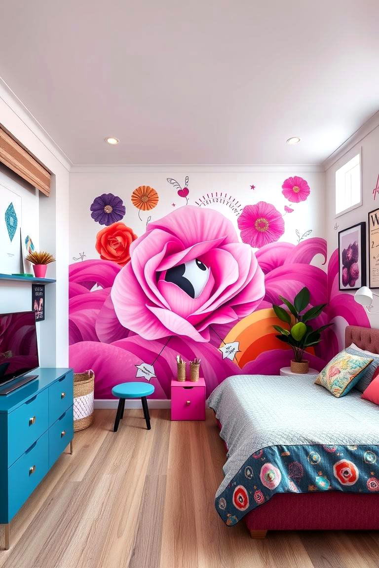 Artistic Hot Pink Murals - 24 Hot Pink Bedroom Ideas