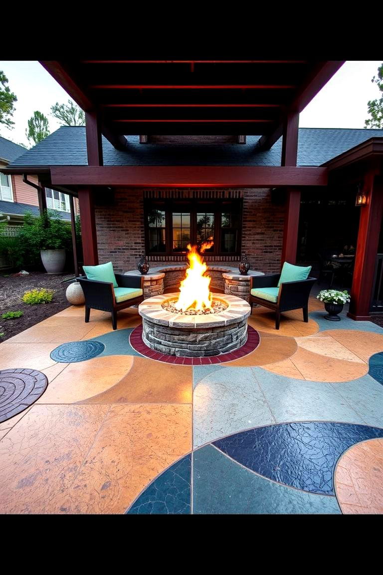 Artistic Impressions with Bold Color Accents - 24 stamped concrete patio with fire pit ideas