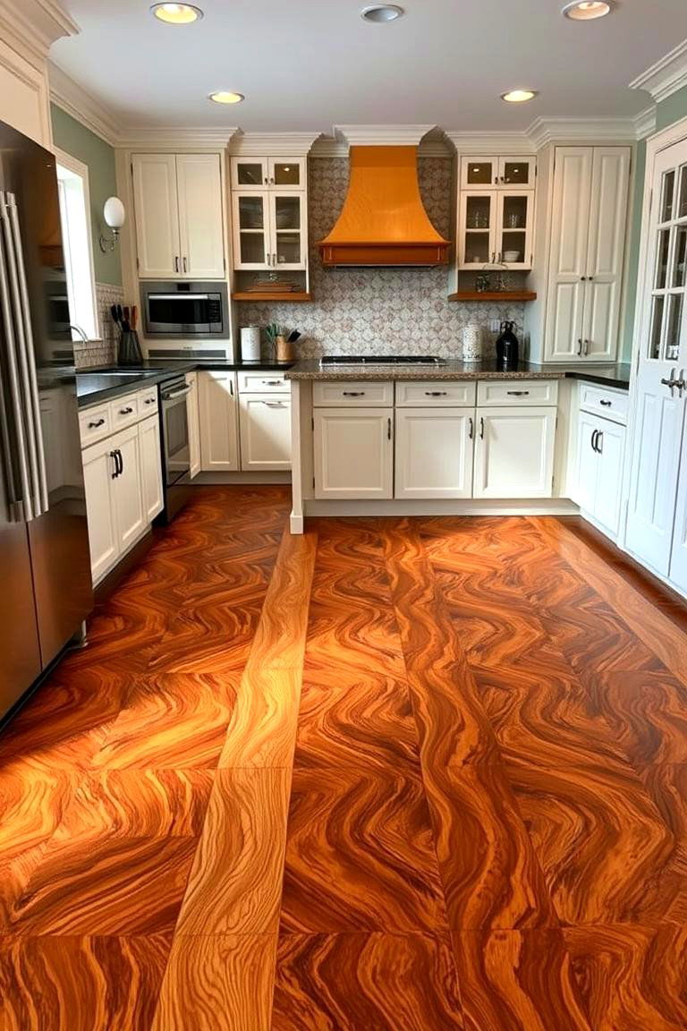 Artistic Kitchen with Custom Wood Floor Inlays - 24 Kitchens With Wood Floors
