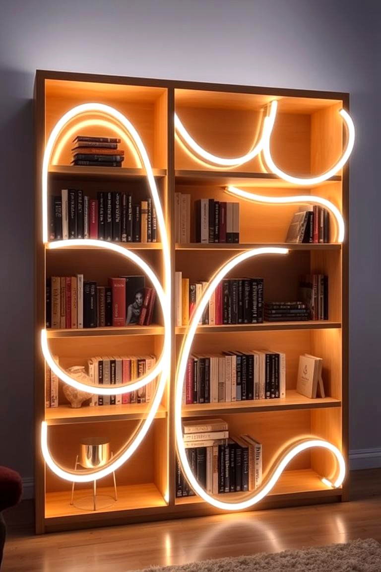 Artistic LED Rope Lighting - 24 Bookshelf Lighting Ideas