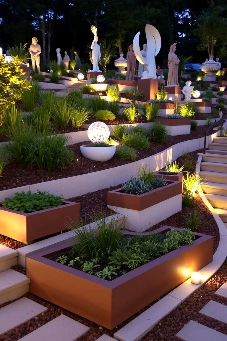 Artistic Landscape Installation - 24 Down Sloped Backyard Ideas