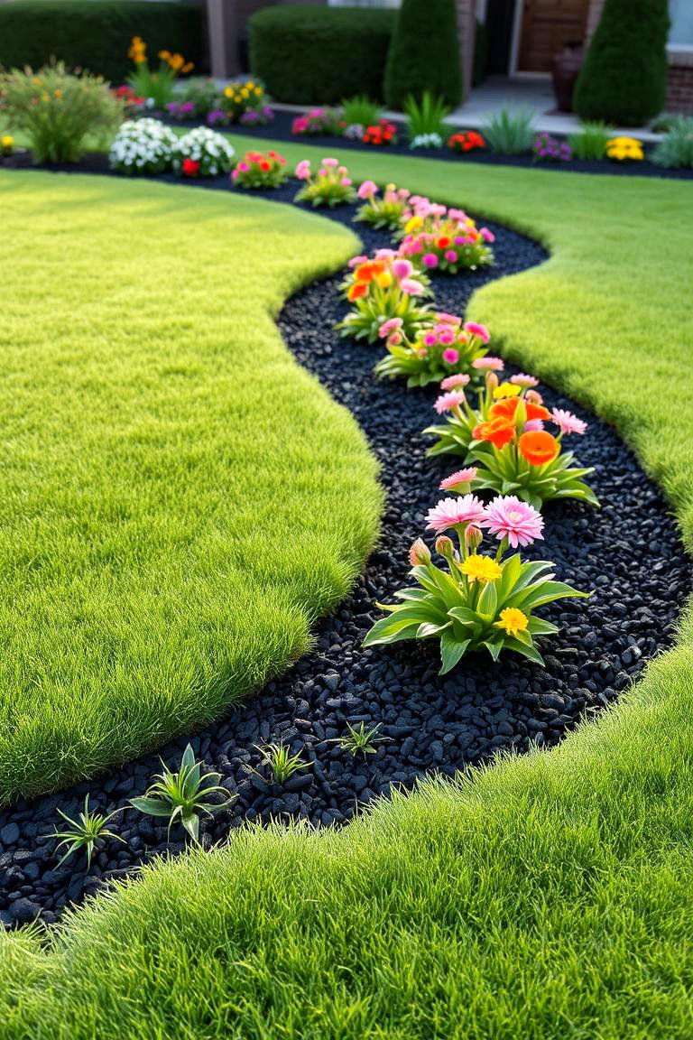 Artistic Lawn Edging - 24 Black Mulch Landscaping Ideas