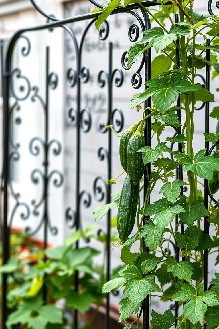 Artistic Metal Wire Trellis for Cucumbers - 24 Cucumber Trellis Ideas