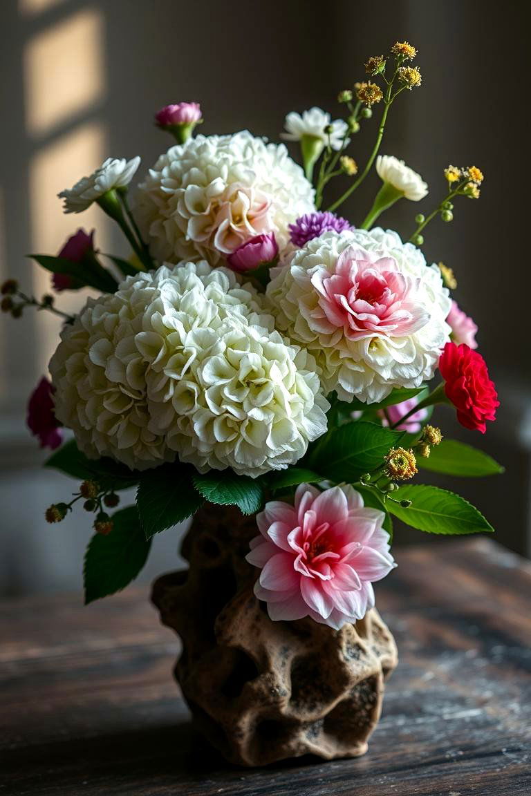Artistic Mixed Blooms with Hydrangeas - 24 Hydrangea Centerpiece Ideas