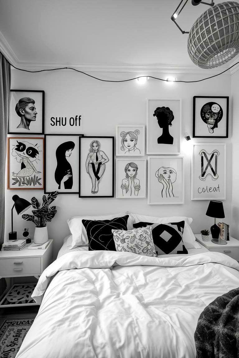 Artistic Monochrome Display - 24 Black and White Bedroom Ideas