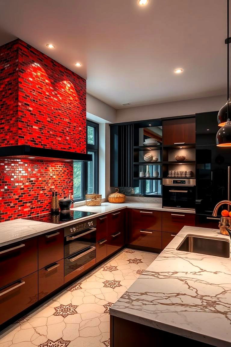 Artistic Mosaic Accents - 24 red and black kitchen ideas