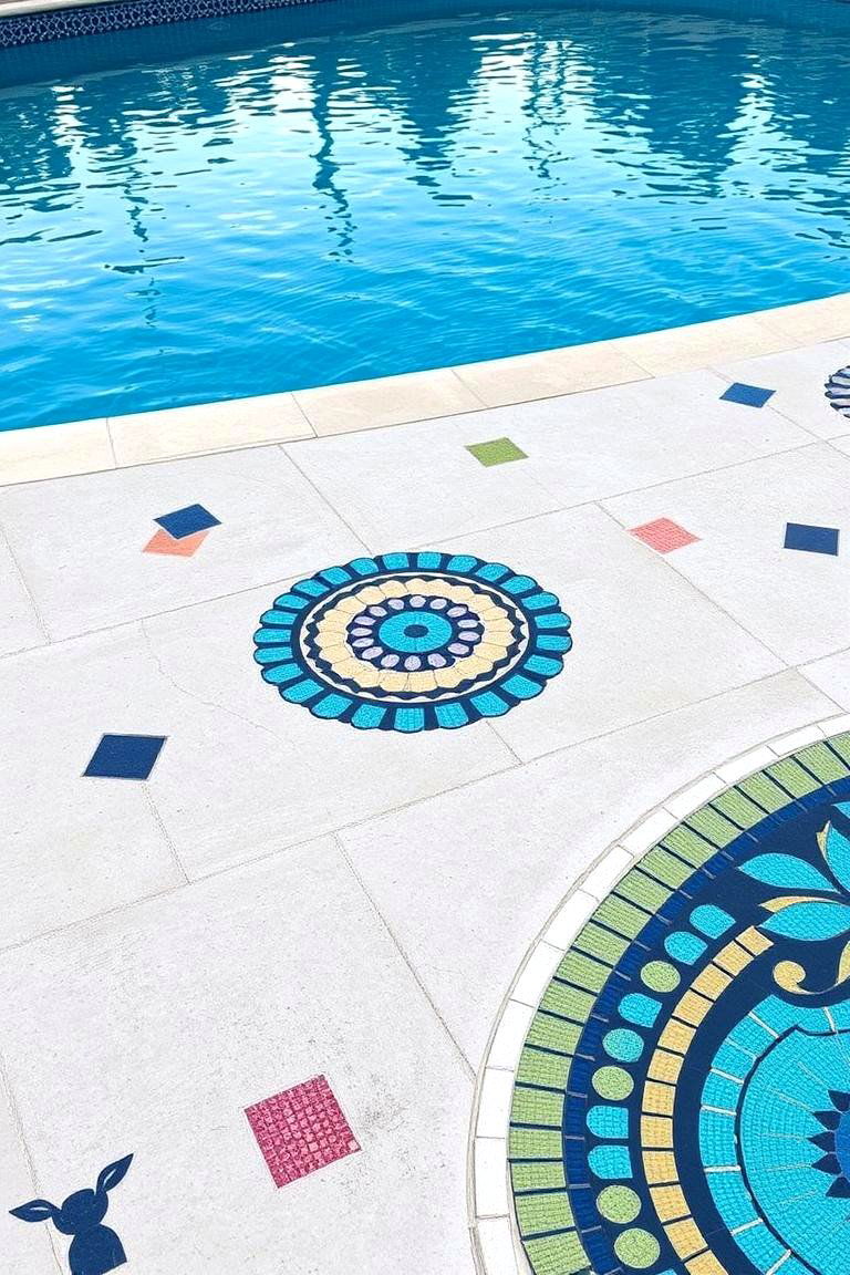 Artistic Mosaic Accents - 24 Concrete Pool Deck Ideas