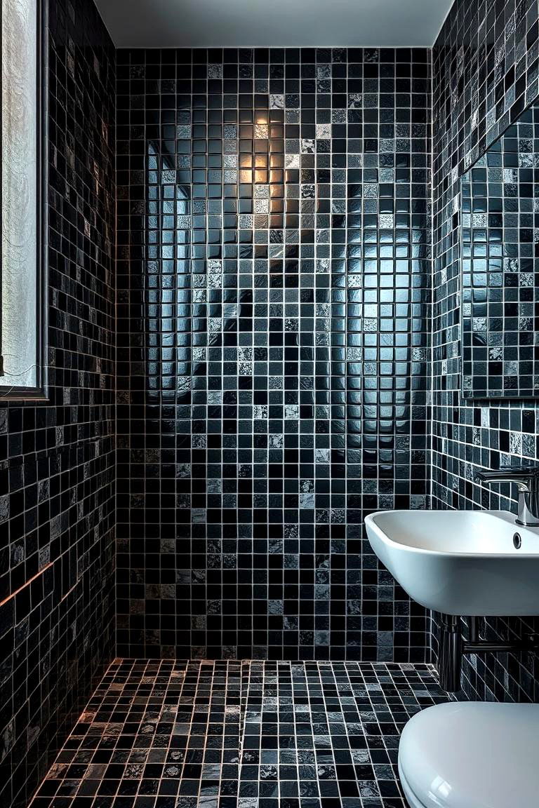 Artistic Mosaic Black Flooring - 24 Black Floor Bathroom Ideas