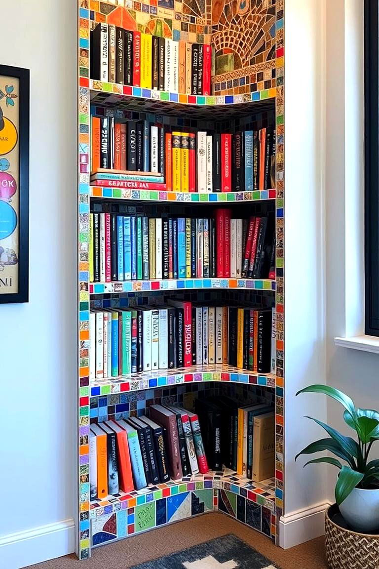 Artistic Mosaic Bookshelf - 24 Corner Bookshelf Ideas