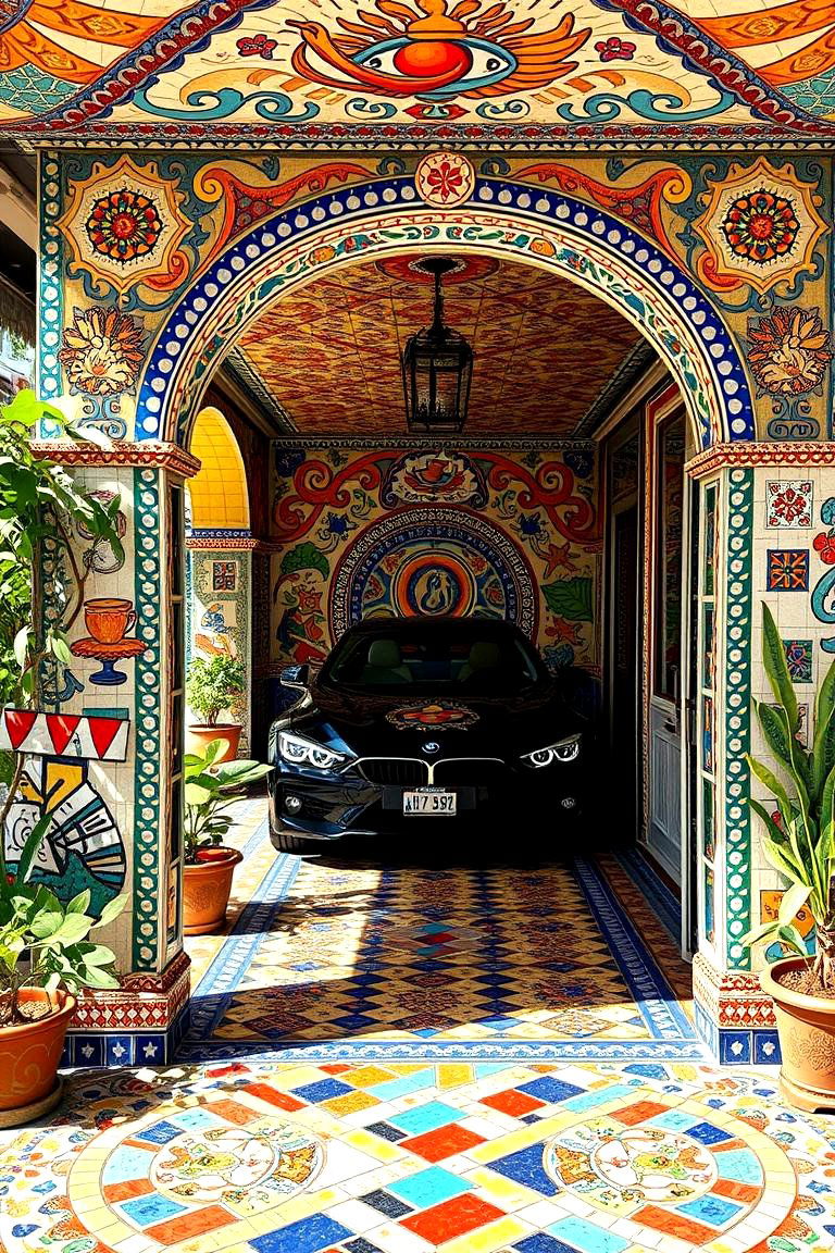 Artistic Mosaic Car Porch Design - 24 Car Porch Design Ideas